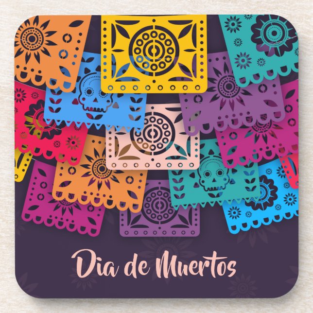 Colorful Dia de Muertos Banners | Coaster (Front)