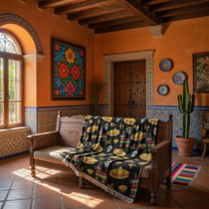 Colorful Día de Muertos Mexican Fiesta Throw Blank Blanket