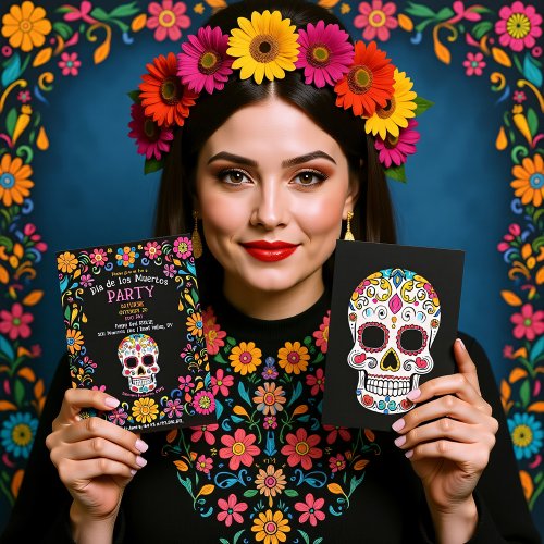 💀🎉 Colorful Día de Muertos Party Invitation