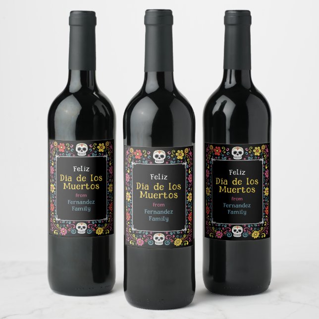 💀🎉 Colorful Día de Muertos Party Wine Label (Bottles)