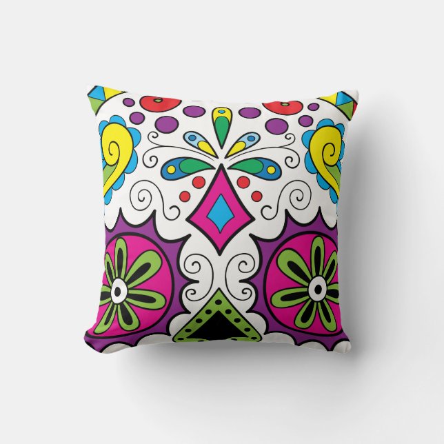 Colorful "Dia Des Los Muertos" Throw Pillows (Front)
