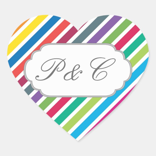 Colorful Diagonal Candy Stripes - Custom Text Heart Sticker (Front)