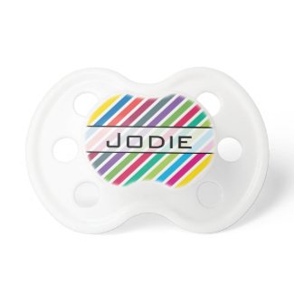 Colorful Diagonal Candy Stripes - Custom Text Baby Pacifier