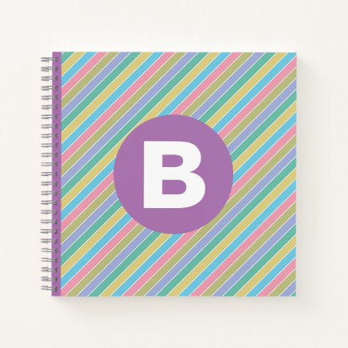 Colorful Diagonal Candy Stripes Lilac Monogram Notebook