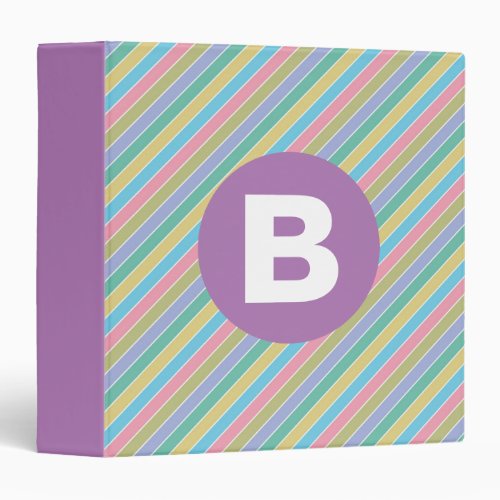 Colorful Diagonal Candy Stripes Purple Monogram 3 Ring Binder