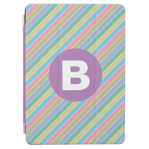 Colorful Diagonal Candy Stripes Purple Monogram iPad Air Cover