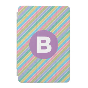 Colorful Diagonal Candy Stripes Purple Monogram iPad Mini Cover