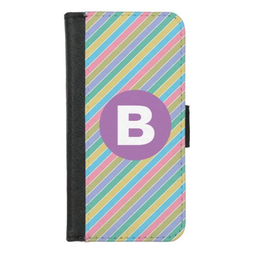 Colorful Diagonal Candy Stripes Purple Monogram iPhone 87 Wallet Case