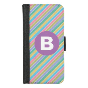 Colorful Diagonal Candy Stripes Purple Monogram iPhone 8/7 Wallet Case