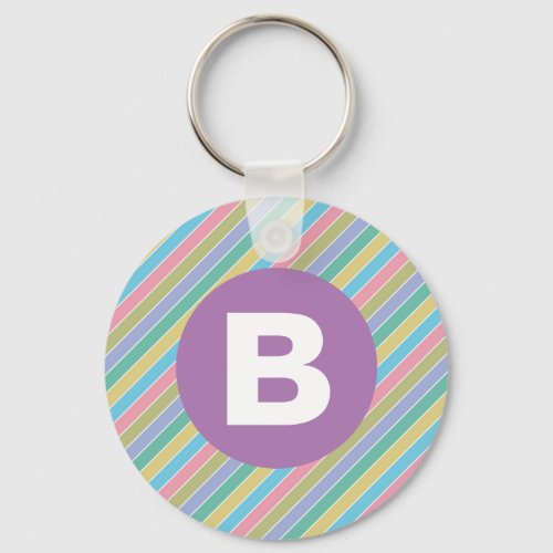 Colorful Diagonal Candy Stripes Purple Monogram Keychain