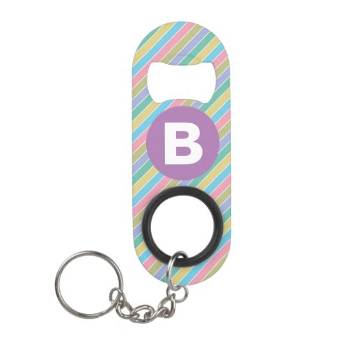 Colorful Diagonal Candy Stripes Purple Monogram Keychain Bottle Opener