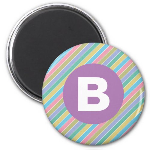 Colorful Diagonal Candy Stripes Purple Monogram Magnet