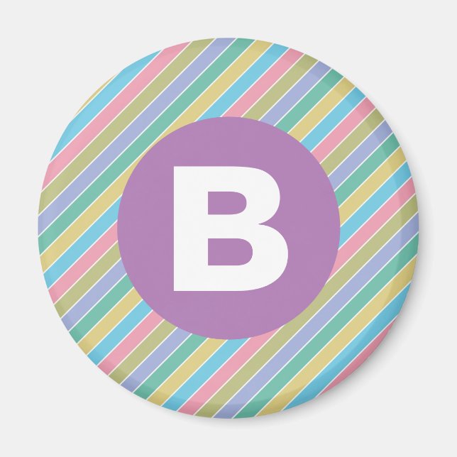 Colorful Diagonal Candy Stripes Purple Monogram Magnet (Front)