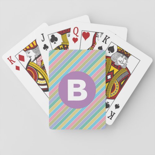 Colorful Diagonal Candy Stripes Purple Monogram Poker Cards