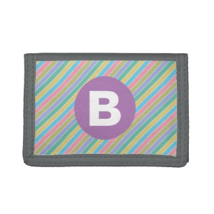 Colorful Diagonal Candy Stripes Purple Monogram Trifold Wallet