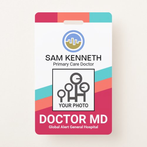 Colorful Diagonal Lines Medical Doctor Photo ID Badge