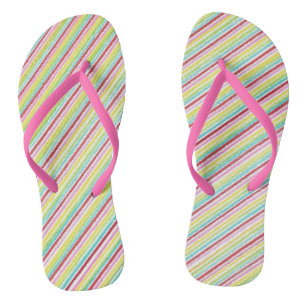 Colorful Diagonal Pin Stripes Striped FlipFlops