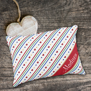 Colorful Diagonal Stripe Hearts Decorative Pillow