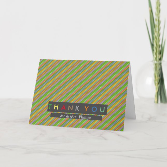 Colorful Diagonal Stripe Modern Thank You Card (Front)