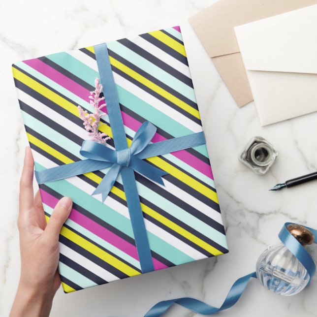  Colorful Diagonal Stripe Pattern Bright Wrapping Paper (Gifting)