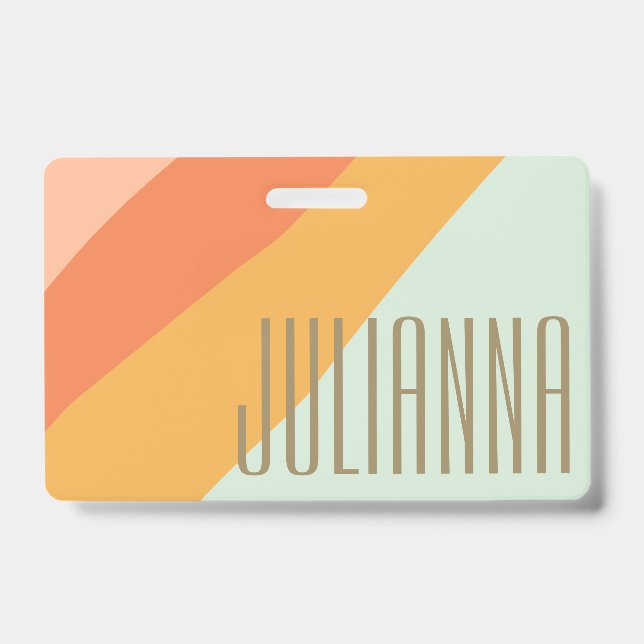 Colorful Diagonal Stripe Retro Pastel Personalized Badge (Front)