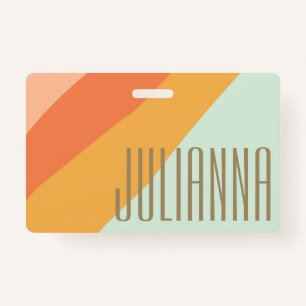 Colorful Diagonal Stripe Retro Pastel Personalized Badge