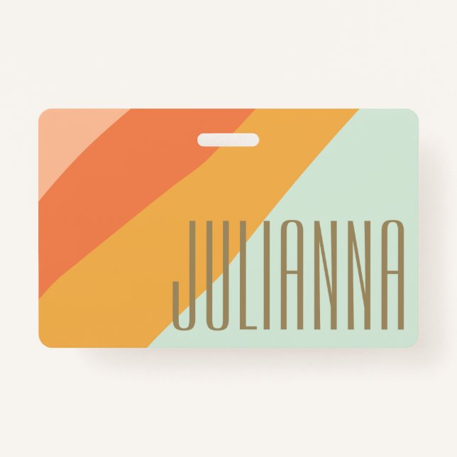 Colorful Diagonal Stripe Retro Pastel Personalized Badge (Front)