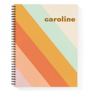 Colorful Diagonal Stripe Retro Pastel Personalized Notebook