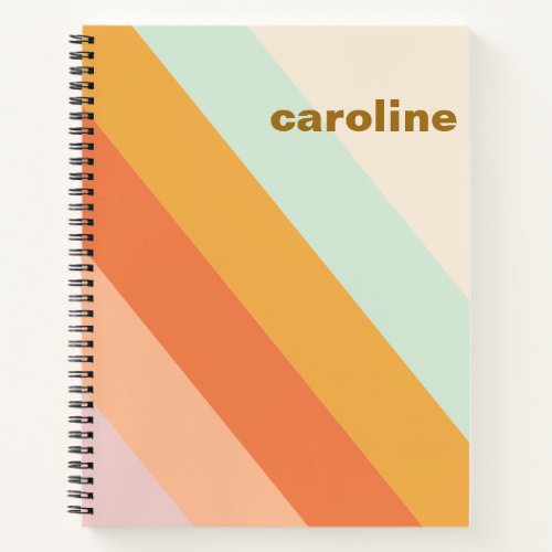 Colorful Diagonal Stripe Retro Pastel Personalized Notebook