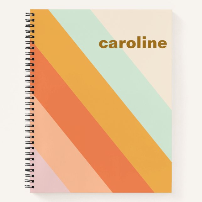 Colorful Diagonal Stripe Retro Pastel Personalized Notebook (Front)