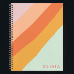 Colorful Diagonal Stripe Retro Pastel Personalized Notebook<br><div class="desc">A fun retro geometric diagonal stripes graphic design in a cute color palette of orange,  yellow,  peach,  coral,  pastel pink and mint green,  personalized with name or words of your choice.</div>