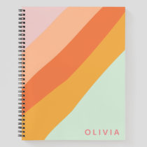 Colorful Diagonal Stripe Retro Pastel Personalized Notebook