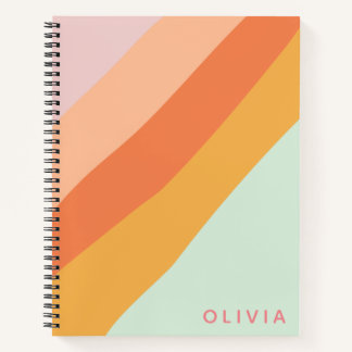 Colorful Diagonal Stripe Retro Pastel Personalized Notebook