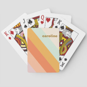 Colorful Diagonal Stripe Retro Pastel Personalized Poker Cards