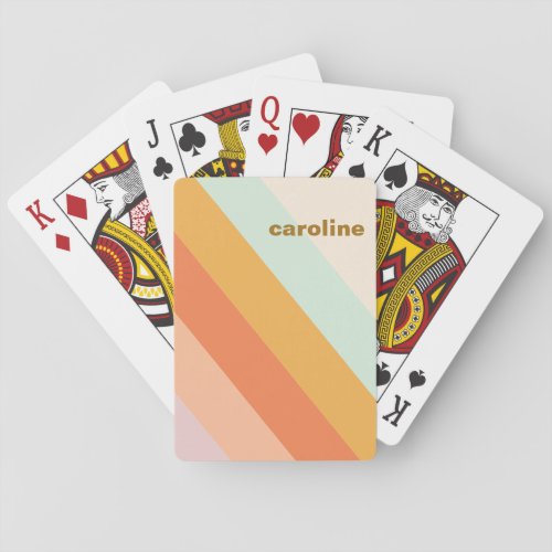 Colorful Diagonal Stripe Retro Pastel Personalized Poker Cards