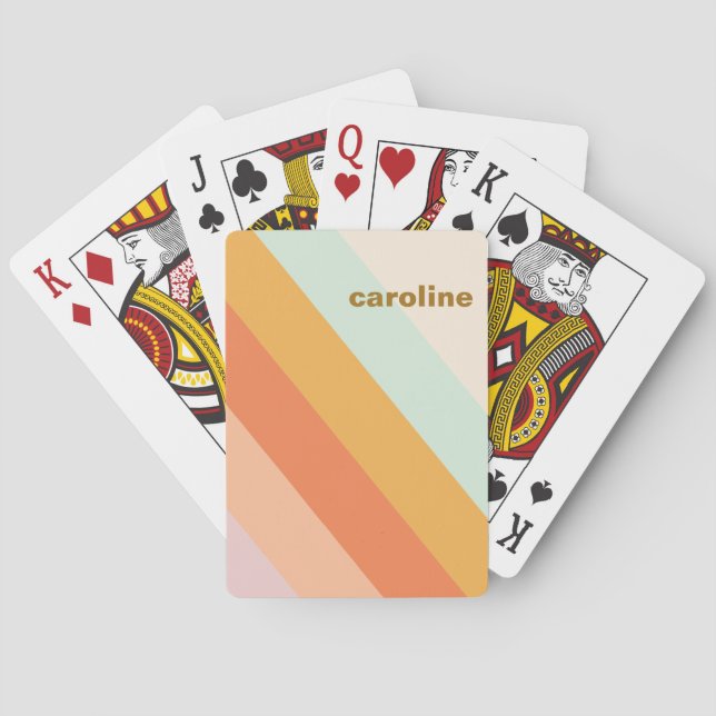 Colorful Diagonal Stripe Retro Pastel Personalized Poker Cards (Back)