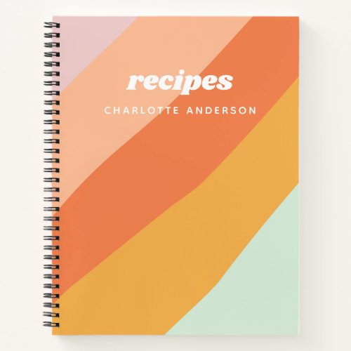 Colorful Diagonal Stripe Retro Personalized Recipe Notebook