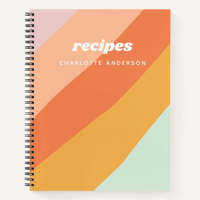 Colorful Diagonal Stripe Retro Personalized Recipe Notebook (Front)
