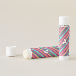 Colorful Diagonal Striped Pattern Monogrammed Lip Balm