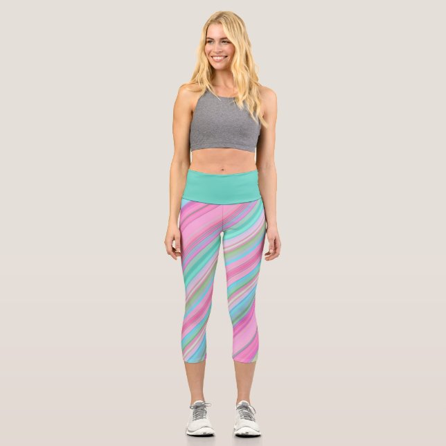 Colorful Diagonal Stripes Capri Leggings (Front)