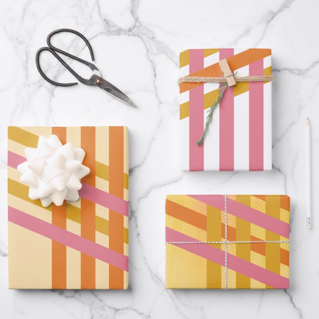 Colorful Diagonal Stripes Generic Gift Wrapping Paper Sheets (Front)