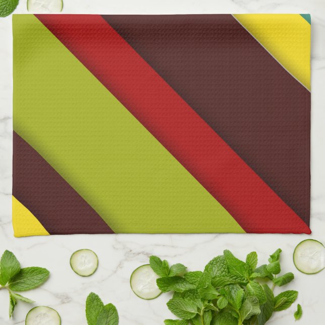 Colorful Diagonal Stripes Kitchen Towel – Modern  (Folded)