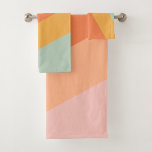 Colorful Diagonal Stripes Retro Candy Pastel Bath Towel Set