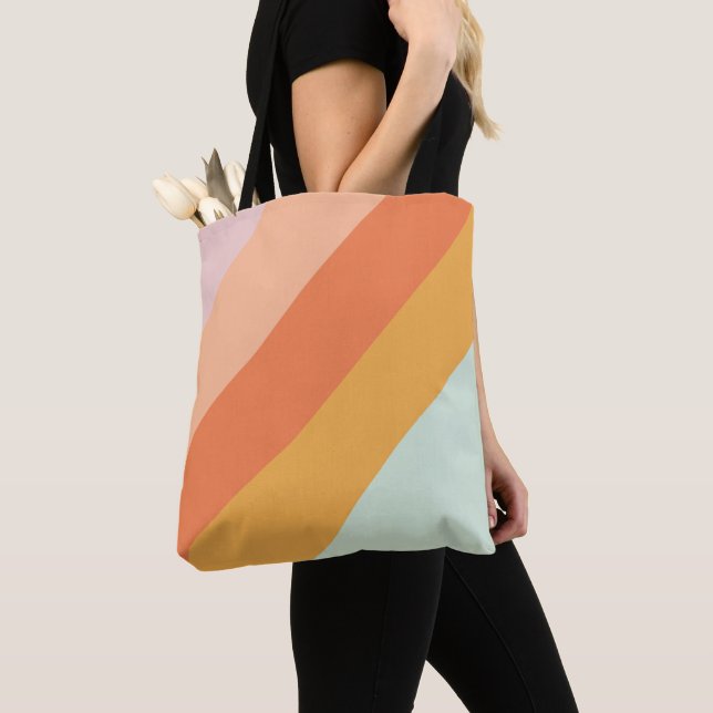 Colorful Diagonal Stripes Retro Sweet Candy Pastel Tote Bag (Close Up)