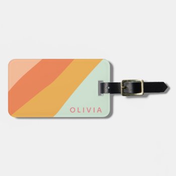 Colorful Diagonal Stripes Sweet Candy Pastel Name Luggage Tag by JuneJournal at Zazzle
