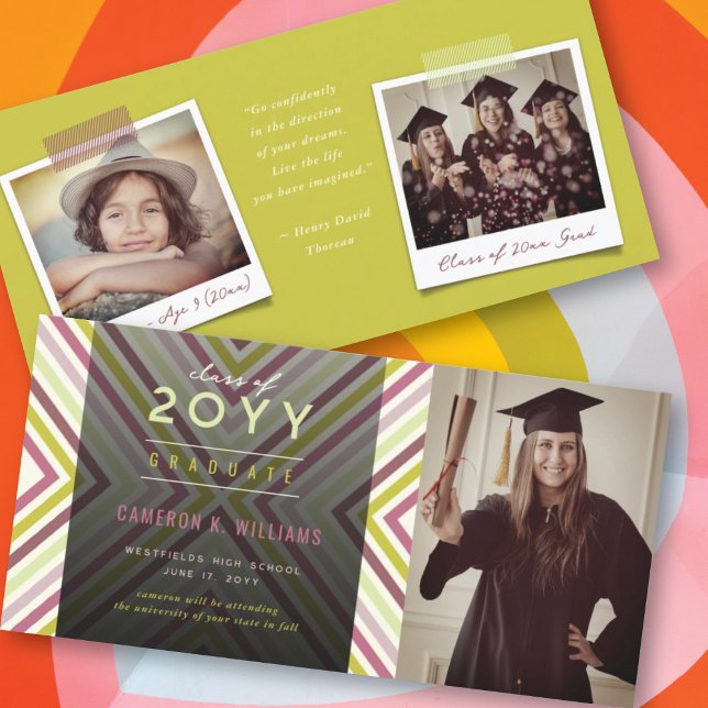 Colorful Diagonal Stripes Trendy Photo Graduation Announcement (Creator Uploaded)