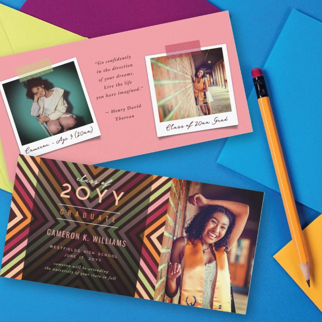 Colorful Diagonal Stripes Trendy Photo Graduation Announcement (Creator Uploaded)