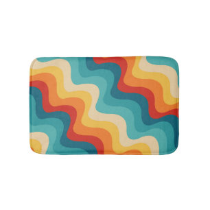Colorful diagonal waves in retro style  bath mat
