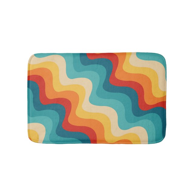 Colorful diagonal waves in retro style  bath mat (Front)