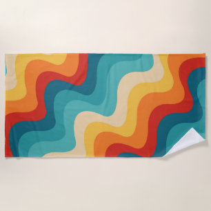 Colorful diagonal waves in retro style  beach towel